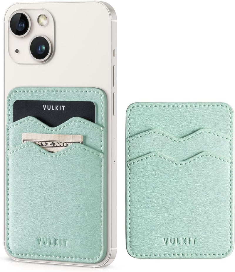 VULKIT Stick on Card Holder Compatible for iphone Leather Cell Phone Wallet Credit Card Case Strong Sticker for Women - Image 1